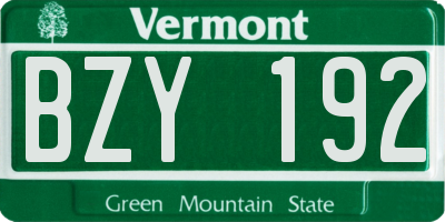 VT license plate BZY192