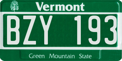 VT license plate BZY193