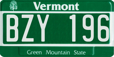 VT license plate BZY196