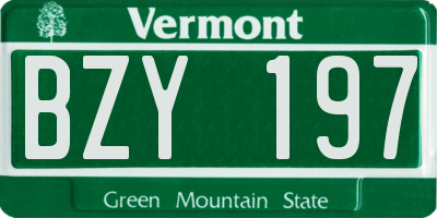 VT license plate BZY197