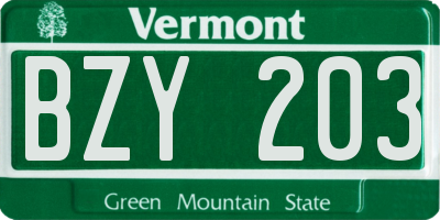 VT license plate BZY203