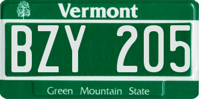 VT license plate BZY205