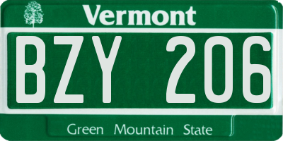 VT license plate BZY206