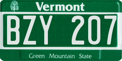VT license plate BZY207
