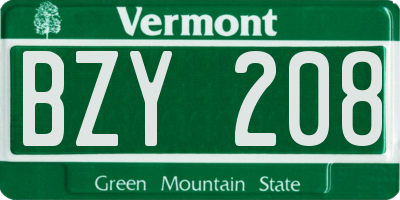 VT license plate BZY208
