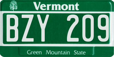 VT license plate BZY209