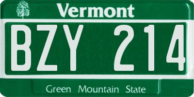VT license plate BZY214