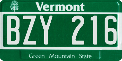 VT license plate BZY216