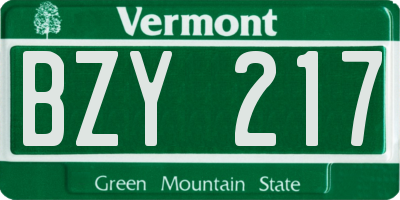 VT license plate BZY217