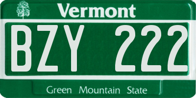 VT license plate BZY222