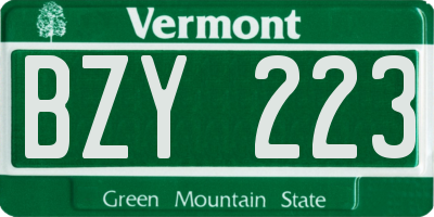 VT license plate BZY223