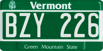 VT license plate BZY226