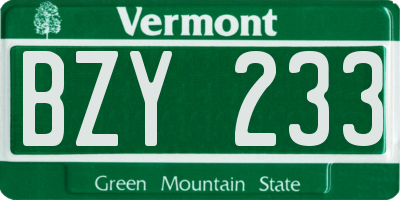 VT license plate BZY233