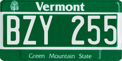 VT license plate BZY255