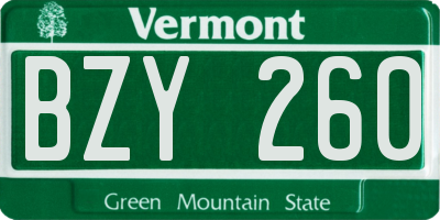 VT license plate BZY260