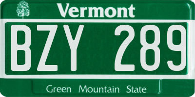 VT license plate BZY289