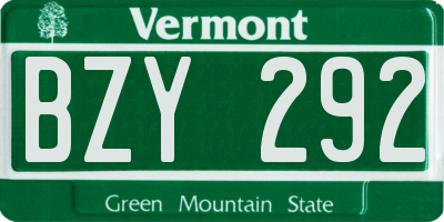VT license plate BZY292