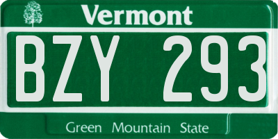 VT license plate BZY293