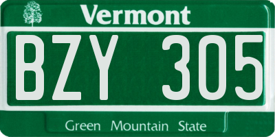 VT license plate BZY305