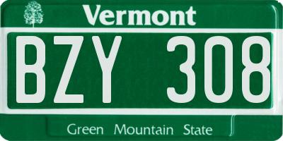 VT license plate BZY308
