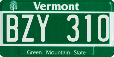 VT license plate BZY310