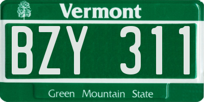 VT license plate BZY311