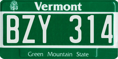 VT license plate BZY314