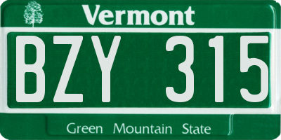 VT license plate BZY315