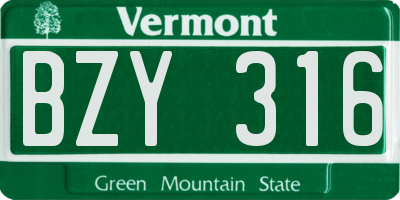 VT license plate BZY316