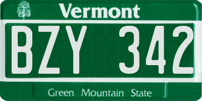 VT license plate BZY342