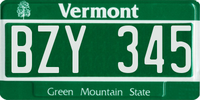 VT license plate BZY345