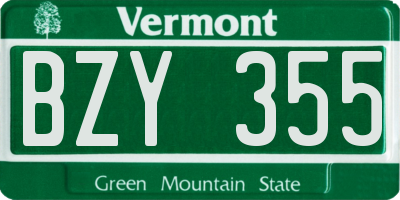 VT license plate BZY355