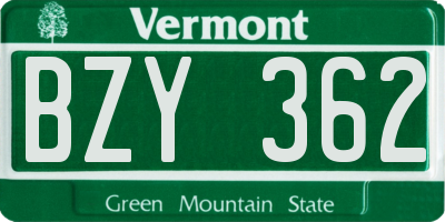VT license plate BZY362