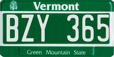 VT license plate BZY365