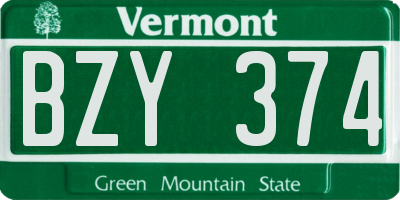 VT license plate BZY374