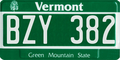 VT license plate BZY382