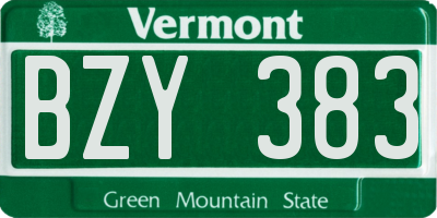 VT license plate BZY383