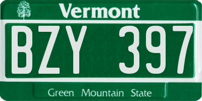 VT license plate BZY397