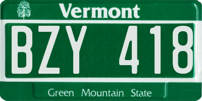VT license plate BZY418