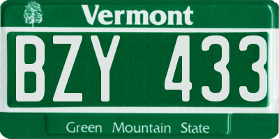 VT license plate BZY433