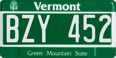 VT license plate BZY452