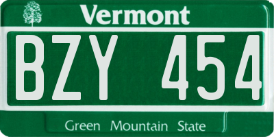 VT license plate BZY454