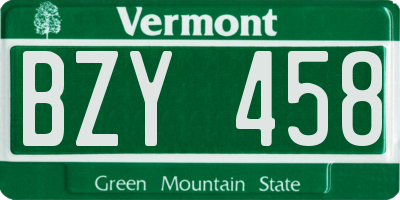 VT license plate BZY458