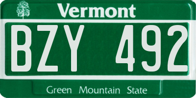 VT license plate BZY492
