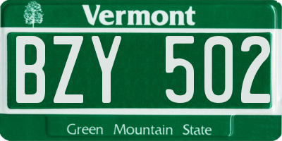 VT license plate BZY502