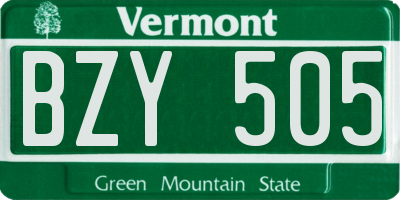 VT license plate BZY505