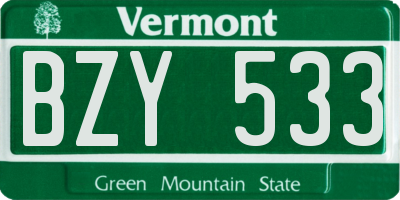 VT license plate BZY533
