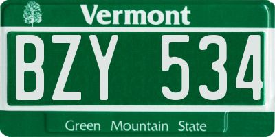 VT license plate BZY534