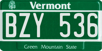 VT license plate BZY536
