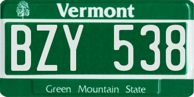 VT license plate BZY538